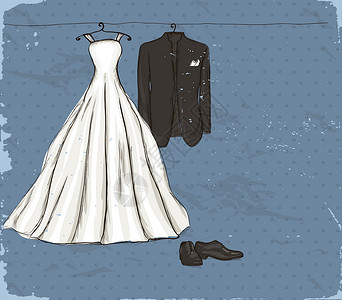 新娘鞋带有婚纱的遗迹海报妻子婚姻套装女孩订婚舞蹈插图裙子横幅购物插画