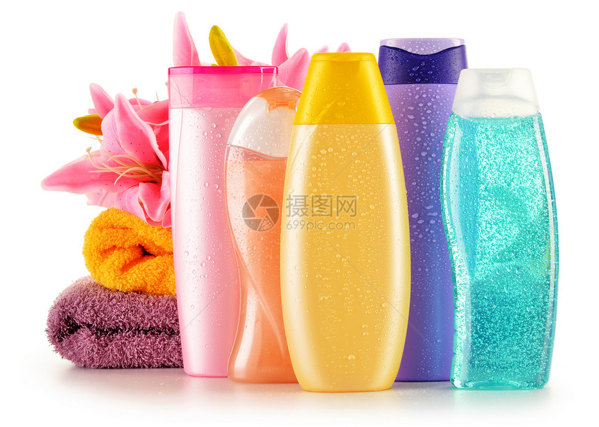 身体护理和美容产品的塑料瓶及奶油治疗浴室淋浴润肤洗澡香水化妆品洗发水化学品图片