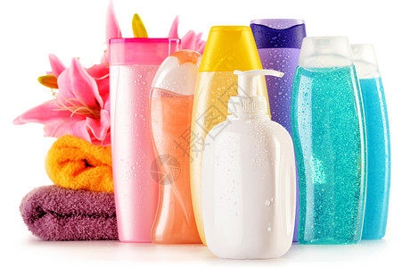液体肥皂身体护理和美容产品的塑料瓶及瓶子皮肤浴室洗发水润肤凝胶健康头发洗剂奶油背景
