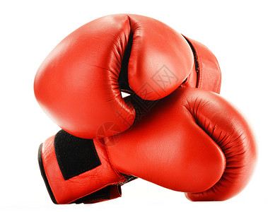白色上隔离的红皮拳击手套竞赛斗争皮革力量运动红色训练背景图片