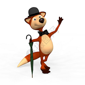 暴烈的狐狸 绅士一根手杖帽子红色雨伞水壶背景