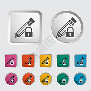 单个按钮素材锁定用于编辑单个图标挂锁橙子笔记按钮蓝色钥匙互联网艺术邮件黑色插画
