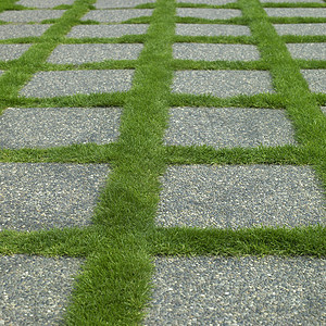加工的草地和石砖草皮园林角落人行道创造力对角线美甲线条绿化瓷砖背景图片