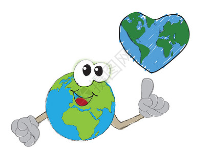 地球亮光背景图绘制绿色自然背景图 生态概念卡通片艺术品拇指夹子绘画白色吉祥物地球插图牙齿背景