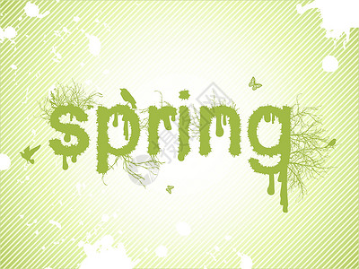 春季春天字体植物绿色卡片艺术字母蝴蝶时间插图生态背景图片