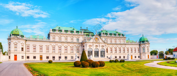 宫殿花园奥地利维也纳贝尔韦代尔宫殿历史性水池建筑风格地标城堡旅行公园建筑学旅游背景