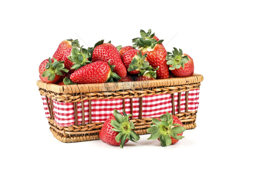 带草莓的篮子宏观白色种子绿色食物甜点水果团体浆果红色图片