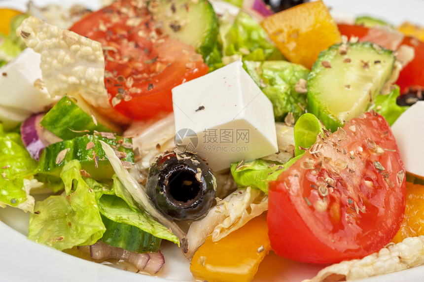 希腊沙拉黄瓜山羊蔬菜午餐胡椒饮食食物盘子草药洋葱图片