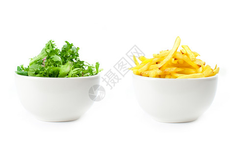 健康或不健康饮食食物沙拉营养维生素薯条筹码土豆背景图片