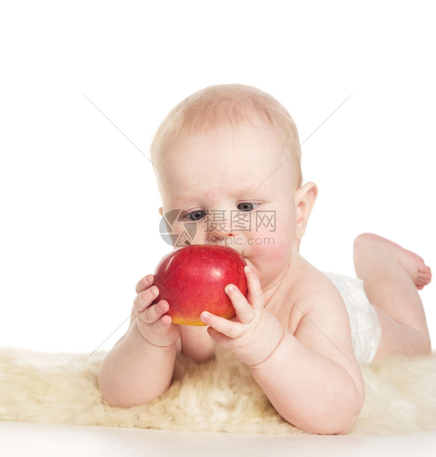 带着武武剑的宝宝红色幸福孩子皮肤卫生微笑几个月婴儿蓝色童年图片