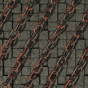 石头背景上的锁链金属立方体砖块力量安全工业背景图片