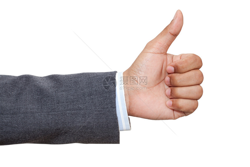 高举大拇指的商务人士之手男人商业成功手指白色手臂协议手势图片
