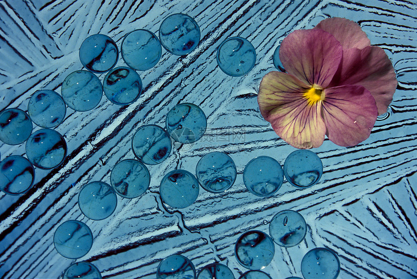 带粉花的蓝色抽象蓝图片