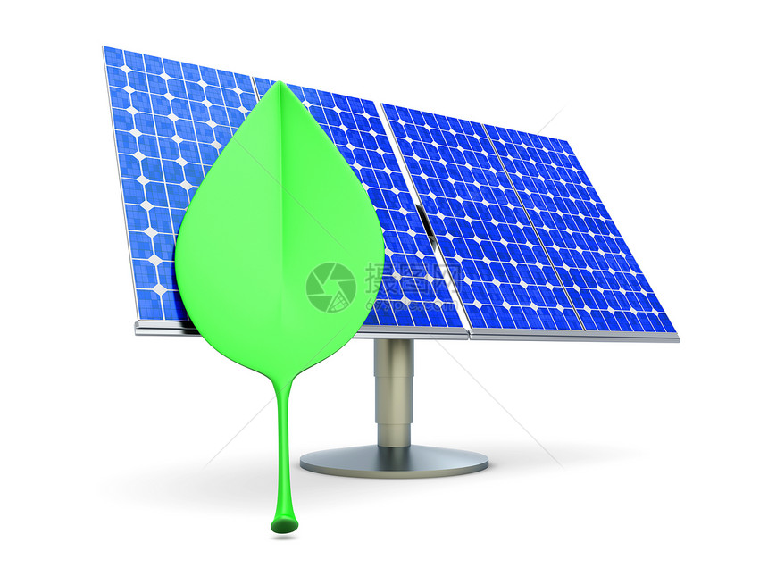 生态能源环境植物光伏生长技术白色太阳能板太阳绿色叶子图片