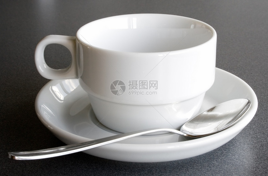 清空杯制品茶碗厨房勺子陶瓷咖啡早餐用具白色灰色图片