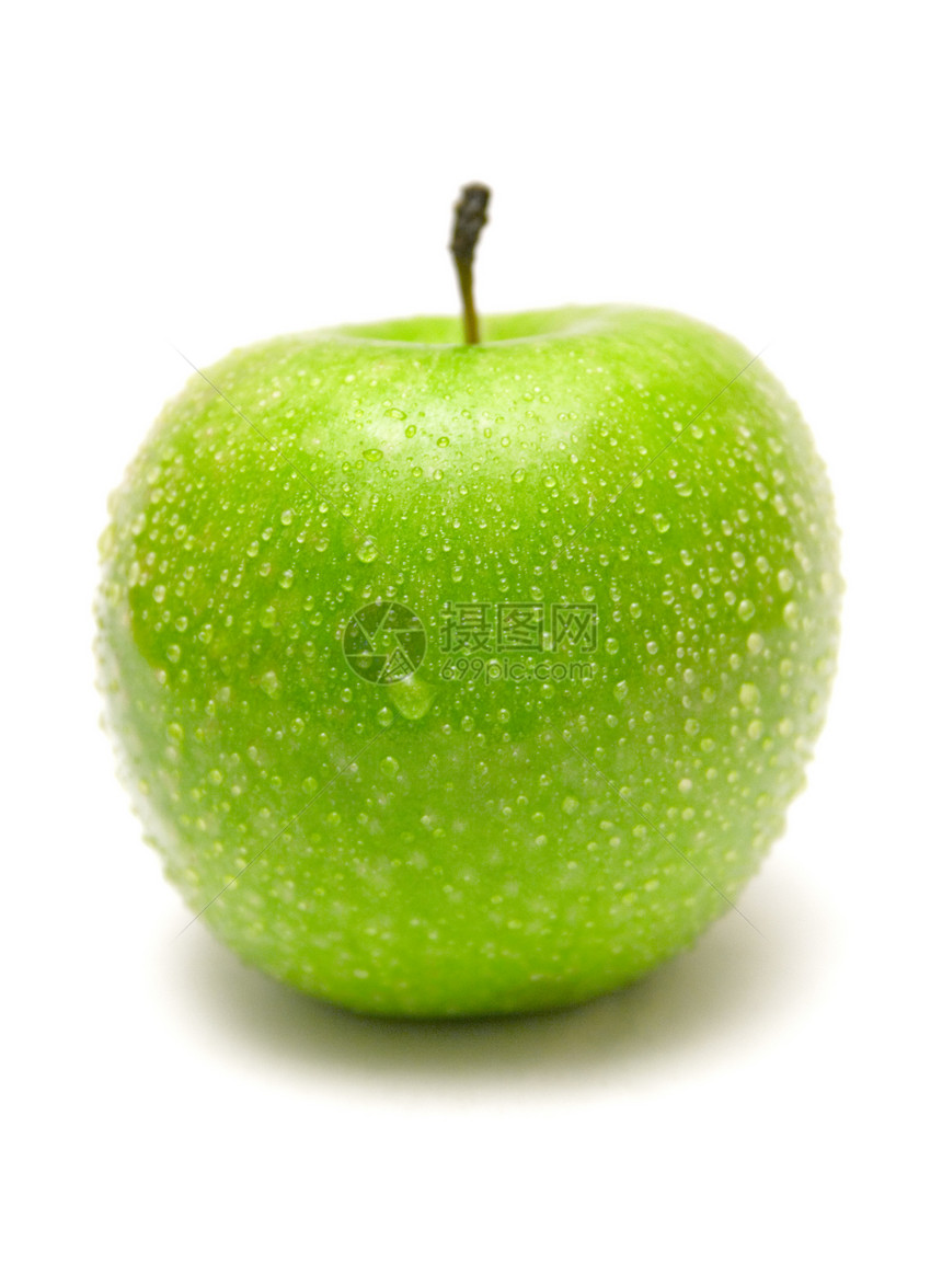 绿色苹果 带雨滴图片