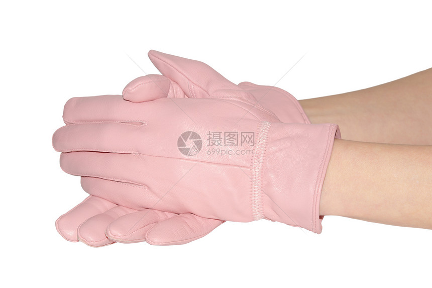 白色上最优雅的女性粉色手套图片