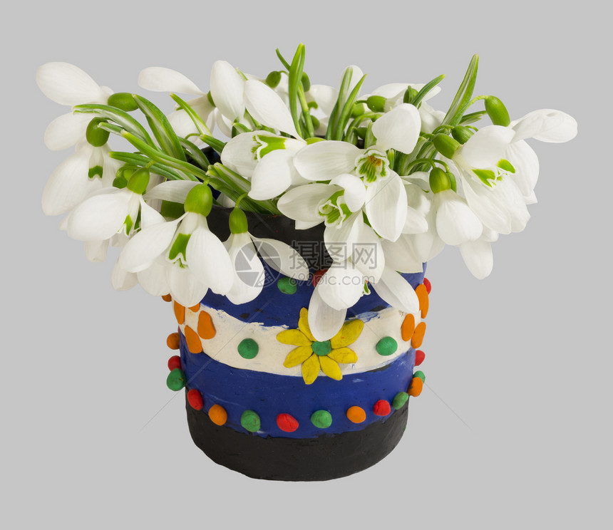 花瓶中的雪滴风格工艺装饰设备花束教育黏土团体家庭纪念品图片
