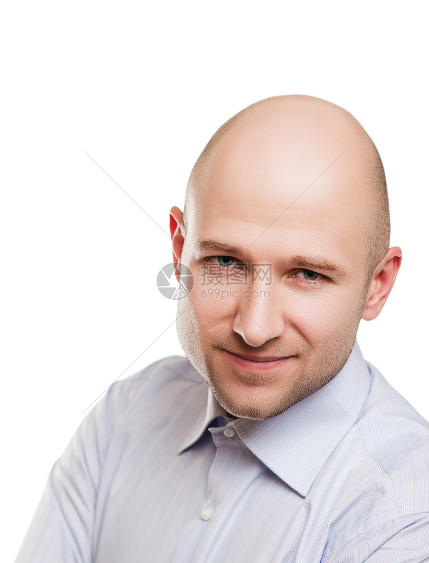 秃头人肖像微笑快乐人士卫生头发幸福损失男人药品保健图片