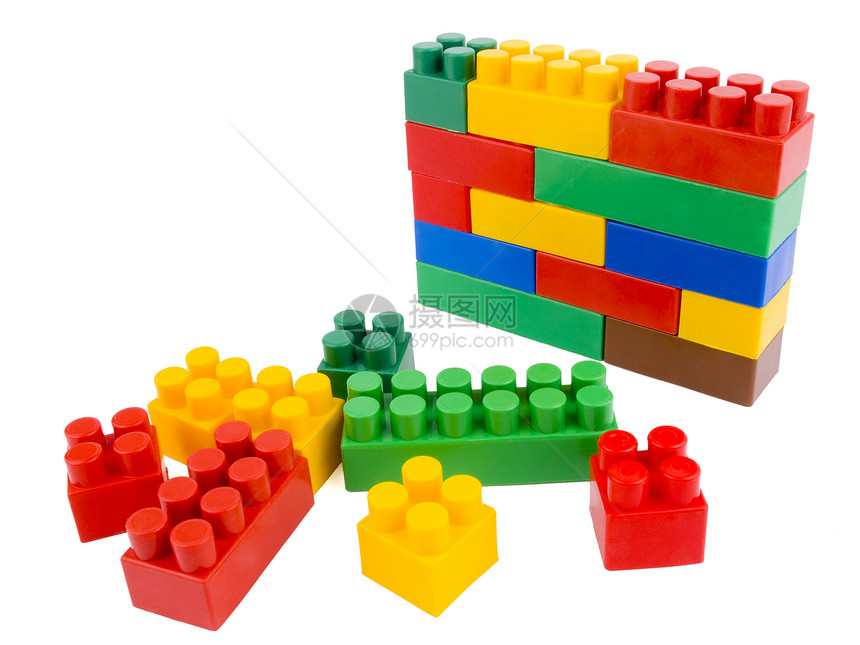 砖墙绿色红色孩子们孩子黄色乐趣棕色玩具白色塑料图片