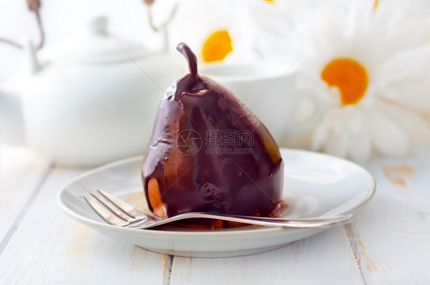豆梨加巧克力 甜食可可水果服务菜肴焦糖零食食物奶油食谱液体图片