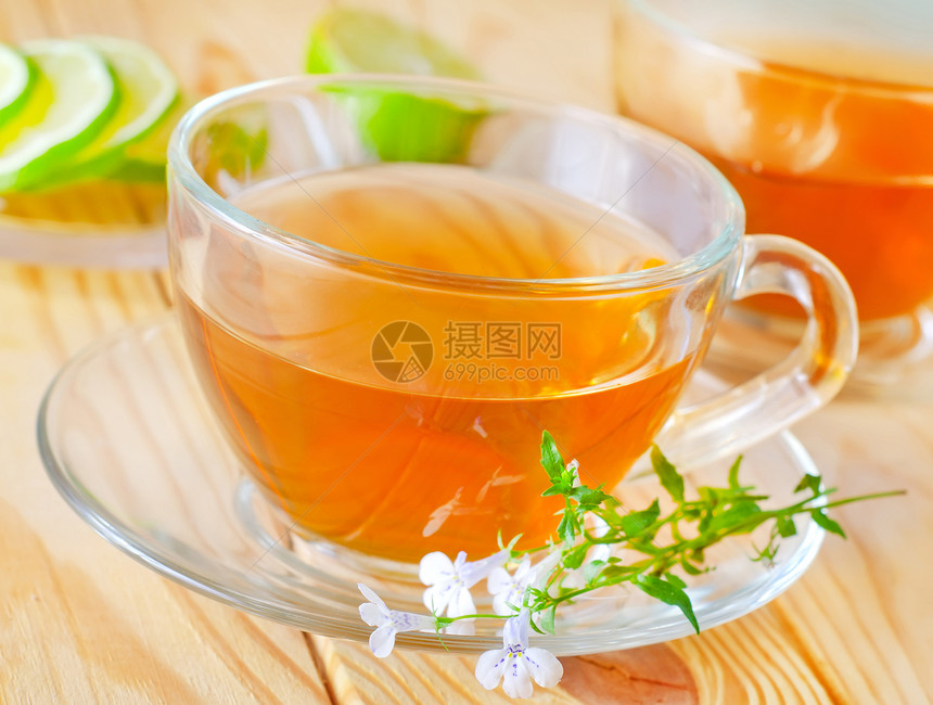 新鲜茶茶黏土柠檬杯子刺激陶器竹子兴奋剂芳香树叶百里香图片