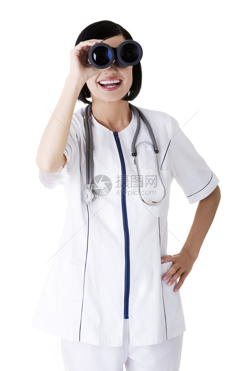 展望保健的末期问题女性眼睛微笑医生工人幸福护士快乐研究头发图片