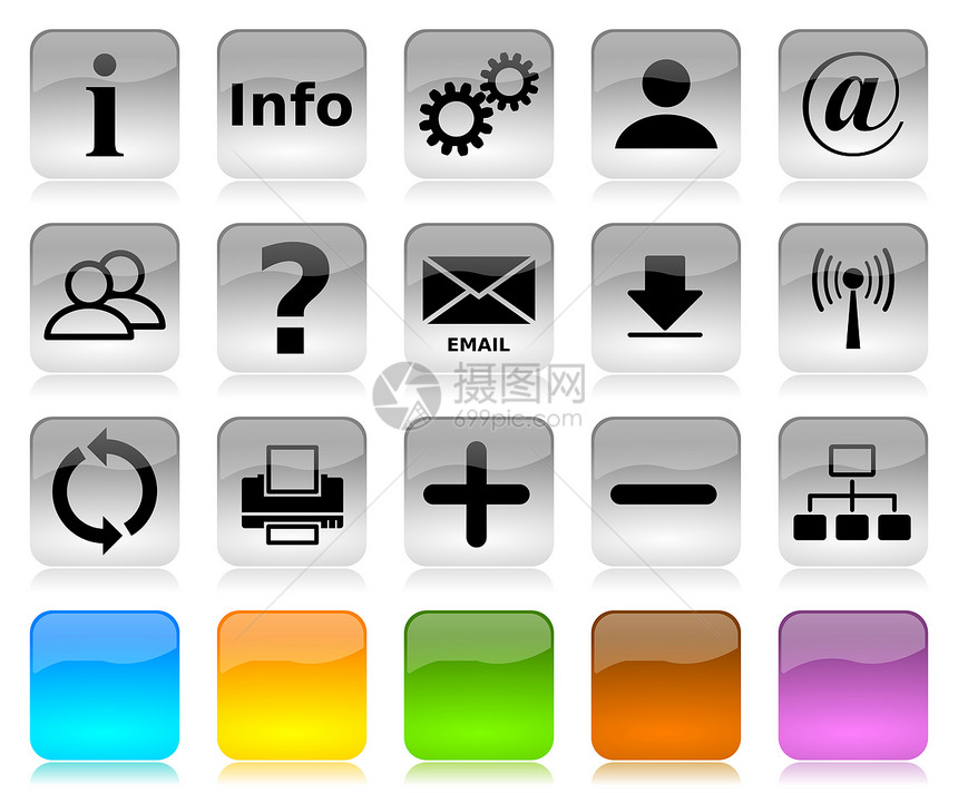 白色互联网图标系列中的黑色上网用户插图网络箭头帮助打印机纽扣电子邮件蓝色图片