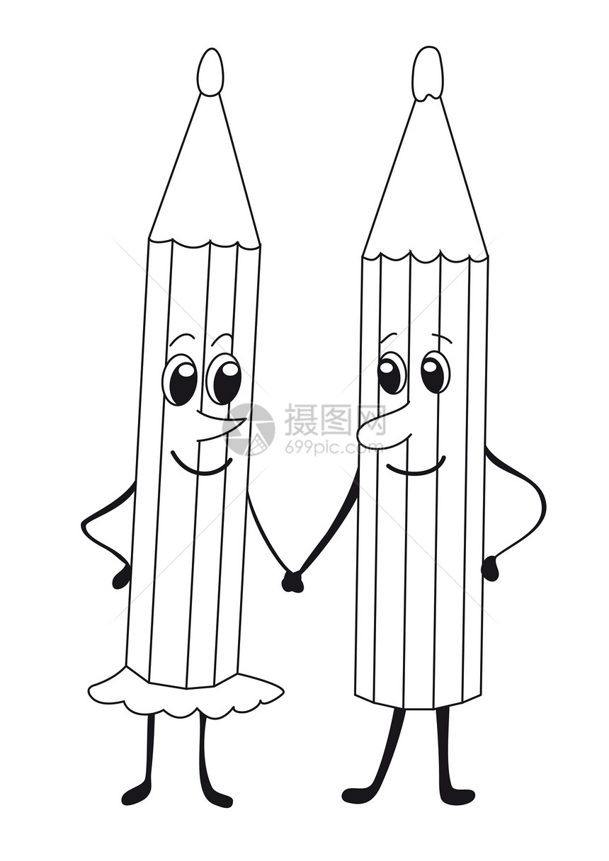 黑白铅笔写作插图学校合伙玩具协议漫画石墨问候语女孩图片