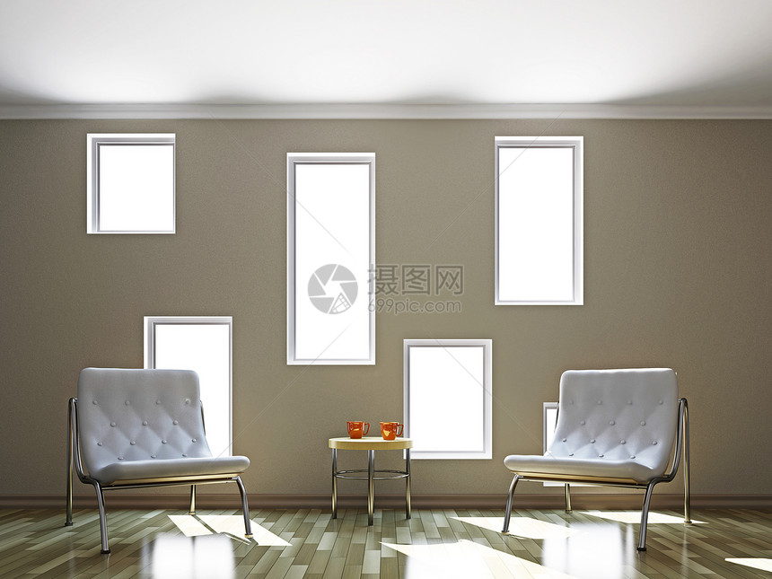 带皮革椅的客厅木地板座位窗户地面工作室地毯公寓扶手椅软垫休息室图片