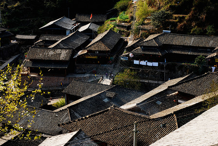 古老的村庄 林吊古村落石墙房屋竹子农村背景图片