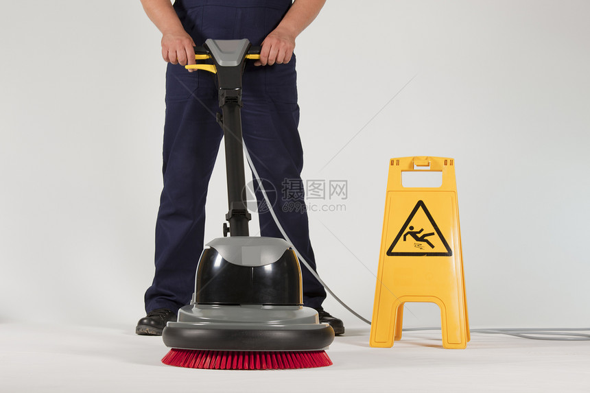打扫工作地面职业抛光机看门人洗涤清洁工商业走廊男人图片