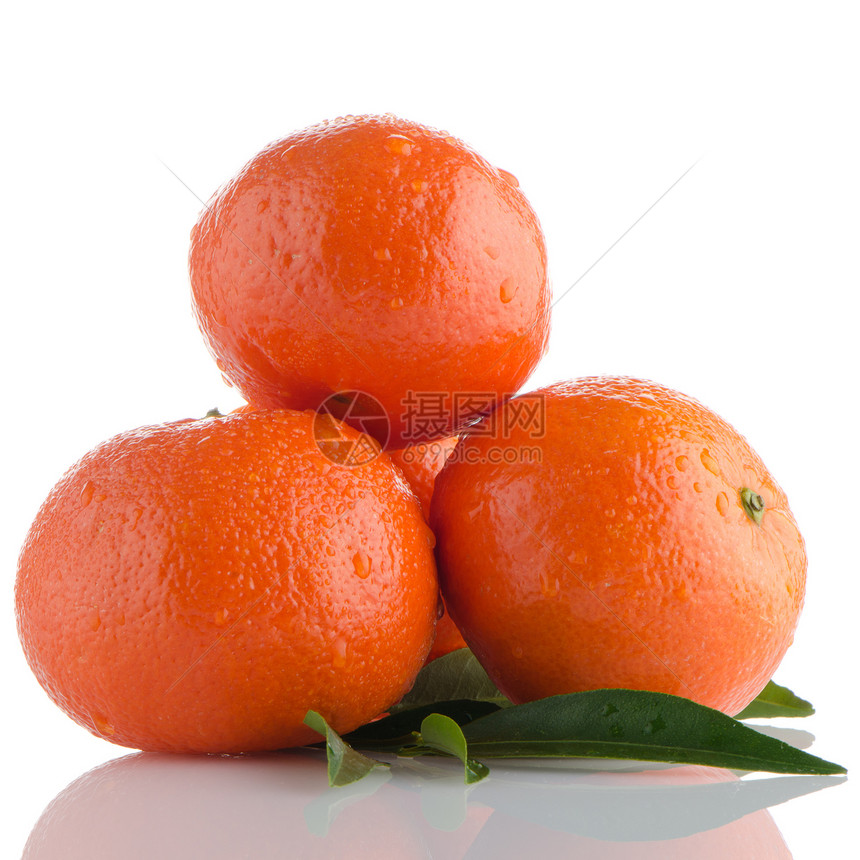 柠檬或普通话水果橙子团体叶子果汁宏观小吃工作室甜点热带图片