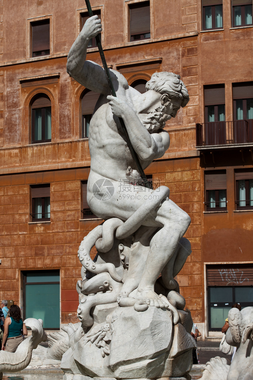 意大利罗马Neptune不老泉城市文化雕像建筑游客街道海王星大理石喷泉首都图片
