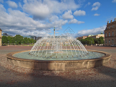斯图加特Castle广场联盟正方形柱子喷泉建筑学地标纪念碑雕像城堡雕塑背景图片