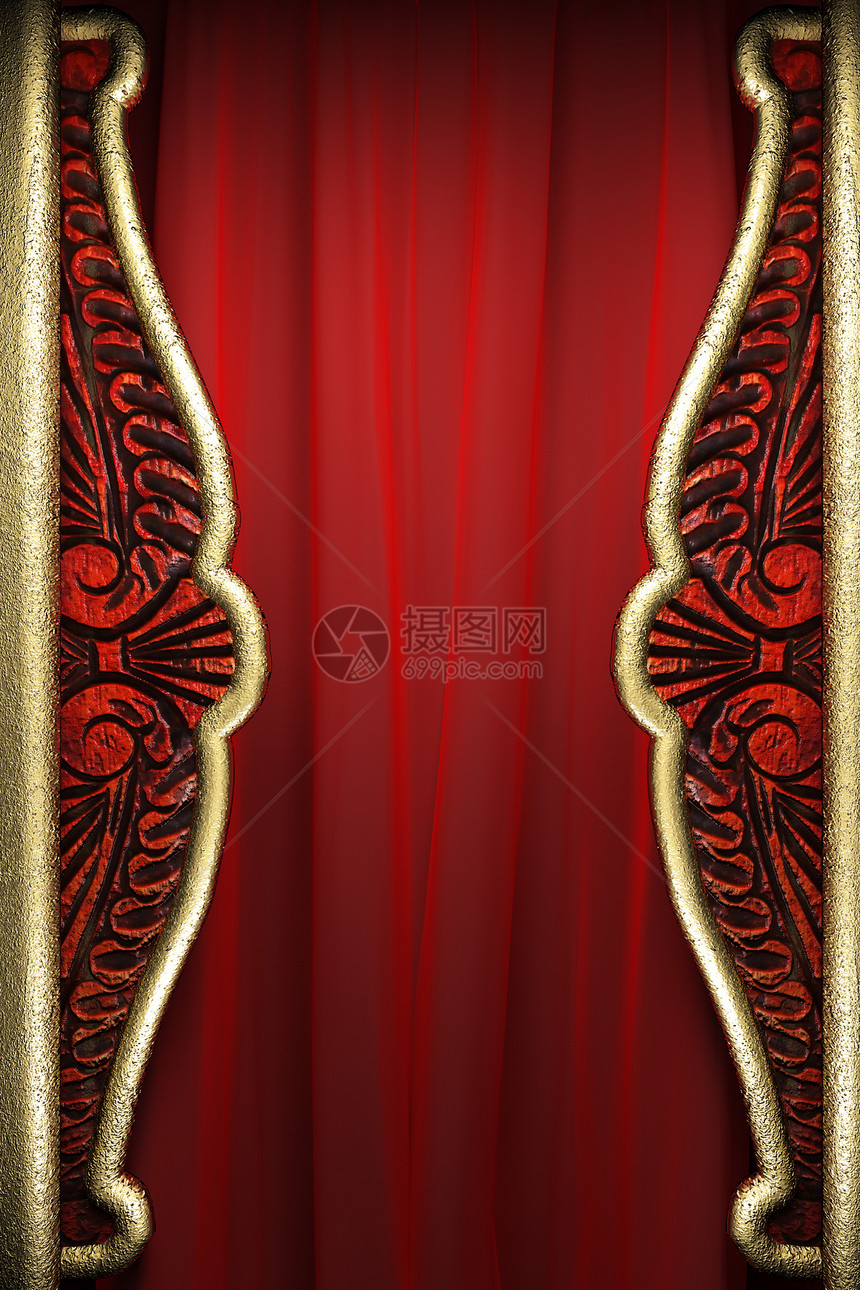 金色的红幕金属展览娱乐仪式金子奢华窗帘出版物剧院宣传图片