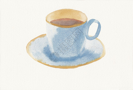 我亲手画的茶杯和碟子水彩绘画艺术飞碟杯子手绘咖啡背景图片