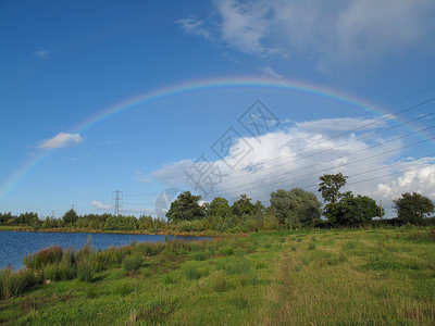 英国诺丁汉郡湖天空树木风景彩虹阳光高清图片