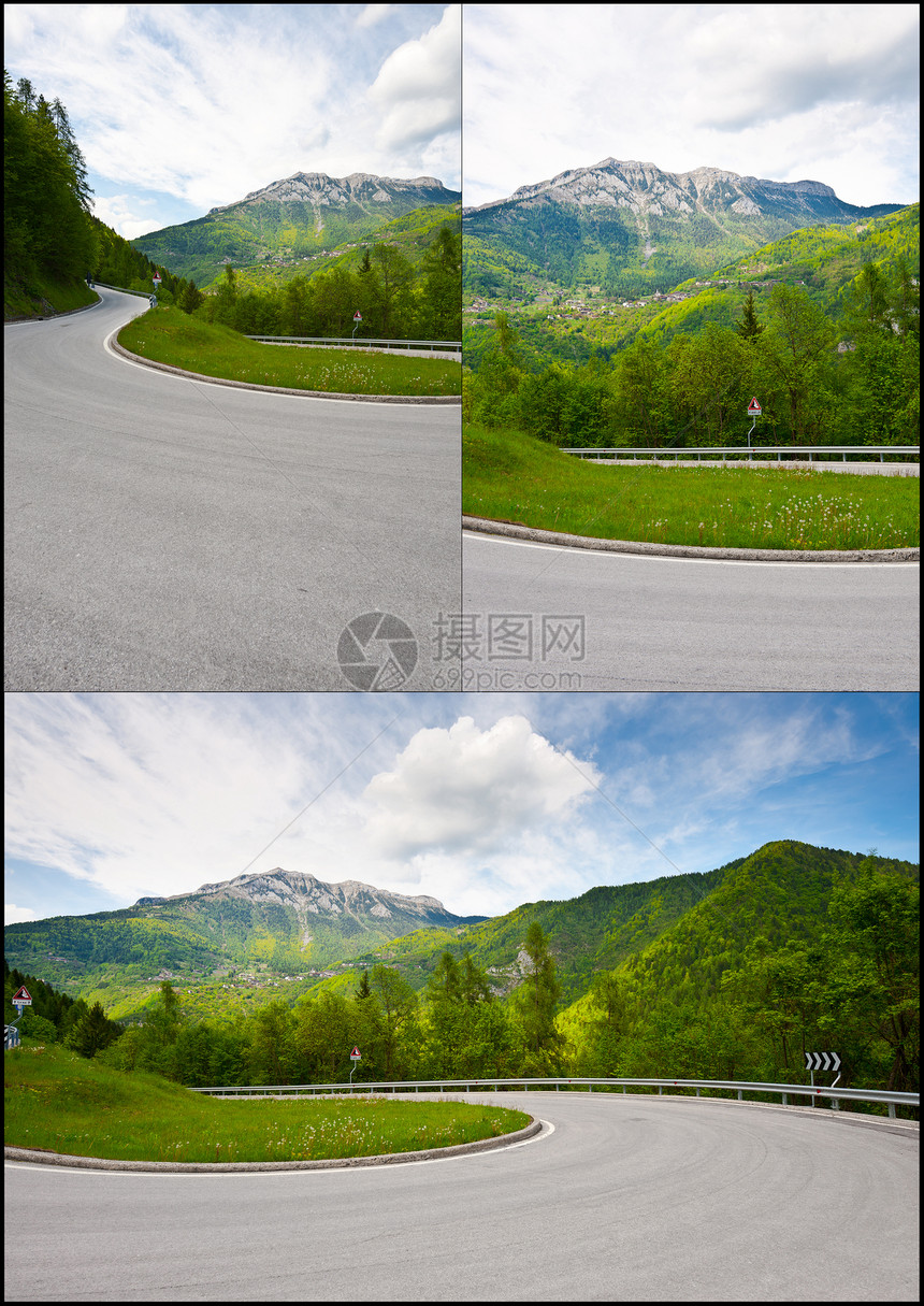 铺路蓝色森林生态天空顶峰岩石旅行环境拼贴画曲线图片