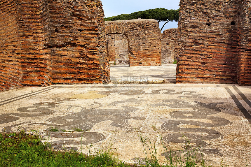 海王星马赛克古罗马浴场罗马 意大利地面文化废墟历史性古港考古大理石石头历史考古学图片