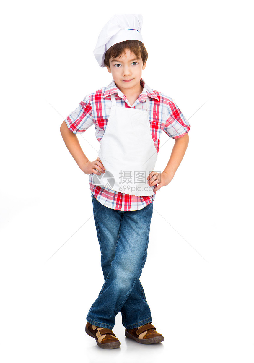 男孩装扮成厨师乐趣幸福孩子们童年男生男性美食食物喜悦戏服图片