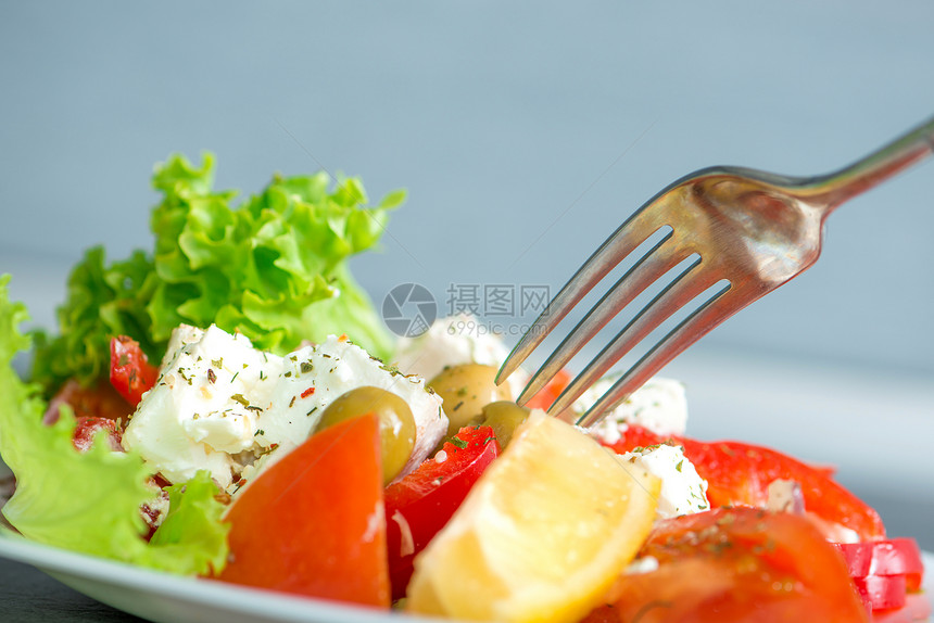 希腊沙拉食物餐厅早餐饮食黄瓜盘子蔬菜叶子维生素午餐图片