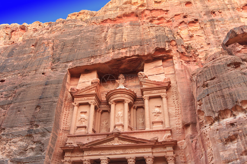 财政部在约旦佩特拉的幌子历史建筑学历史性旅行宝藏文化沙漠金库红色遗产图片