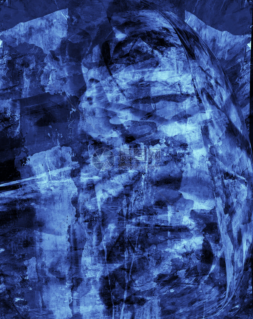 Grunge 抽象纹理拼图插图风化拉丝拼贴画蓝色苦恼绘画艺术图片