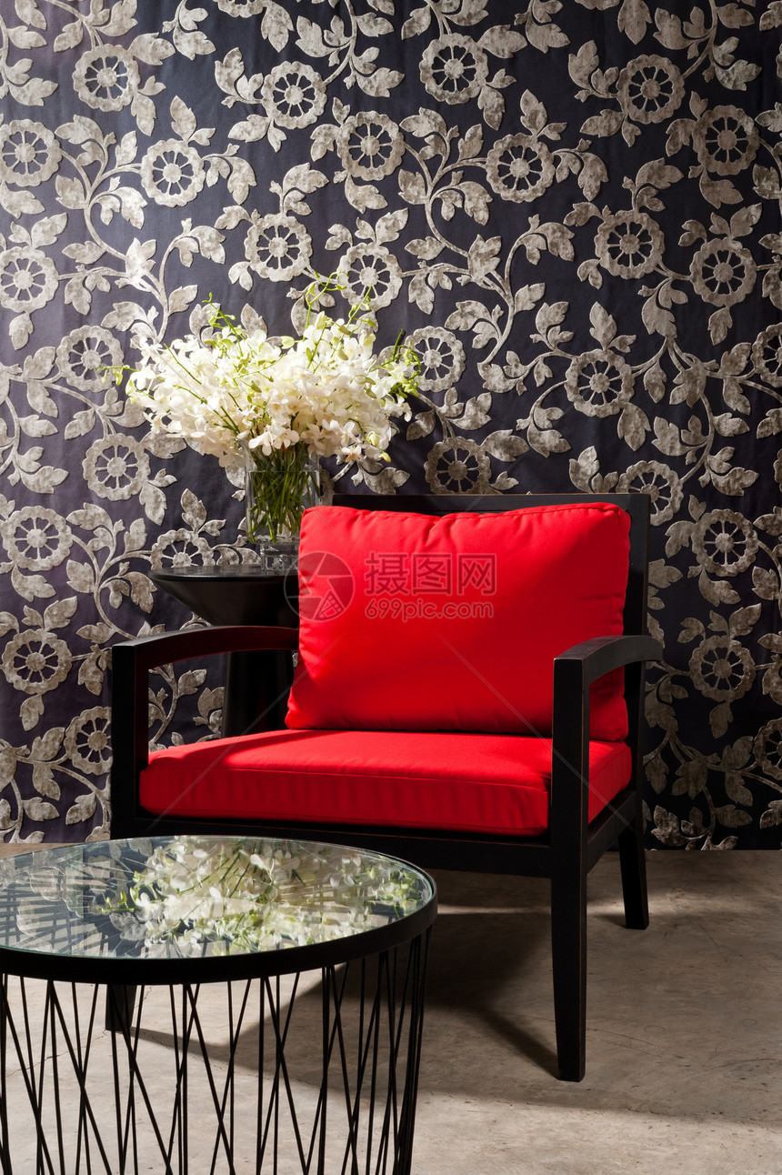 黑色黑红椅子房间公寓建筑学木头奢华墙纸地面扶手椅设计师花朵图片
