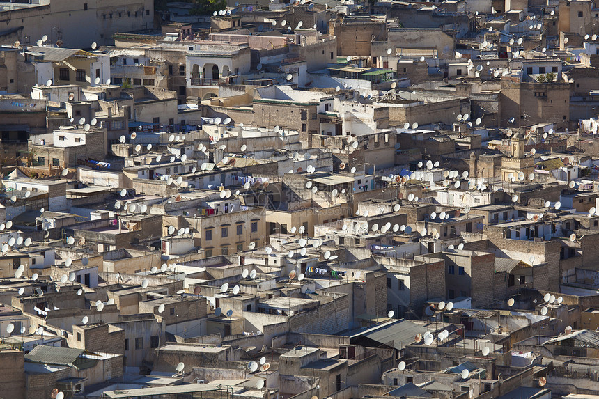 摩洛哥费兹卫星天线建筑学通讯遗产麦地房屋城市盘子旅游文化历史性图片