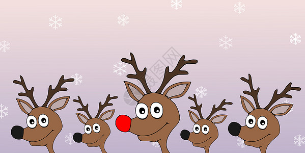 圣诞驯鹿下雪雪花鼻子动物鹿角红色哺乳动物插图卡通片背景图片