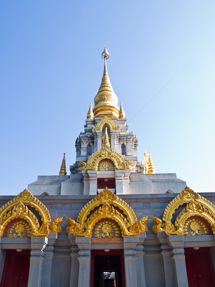 泰国当代塔塔寺庙地标文化建筑学王国海拔天空蓝色旅行佛像图片