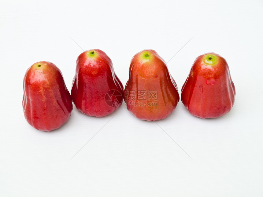 在白色背景上隔离的玫瑰苹果果酱水平营养情调热带团体粉色异国红色水果食物图片