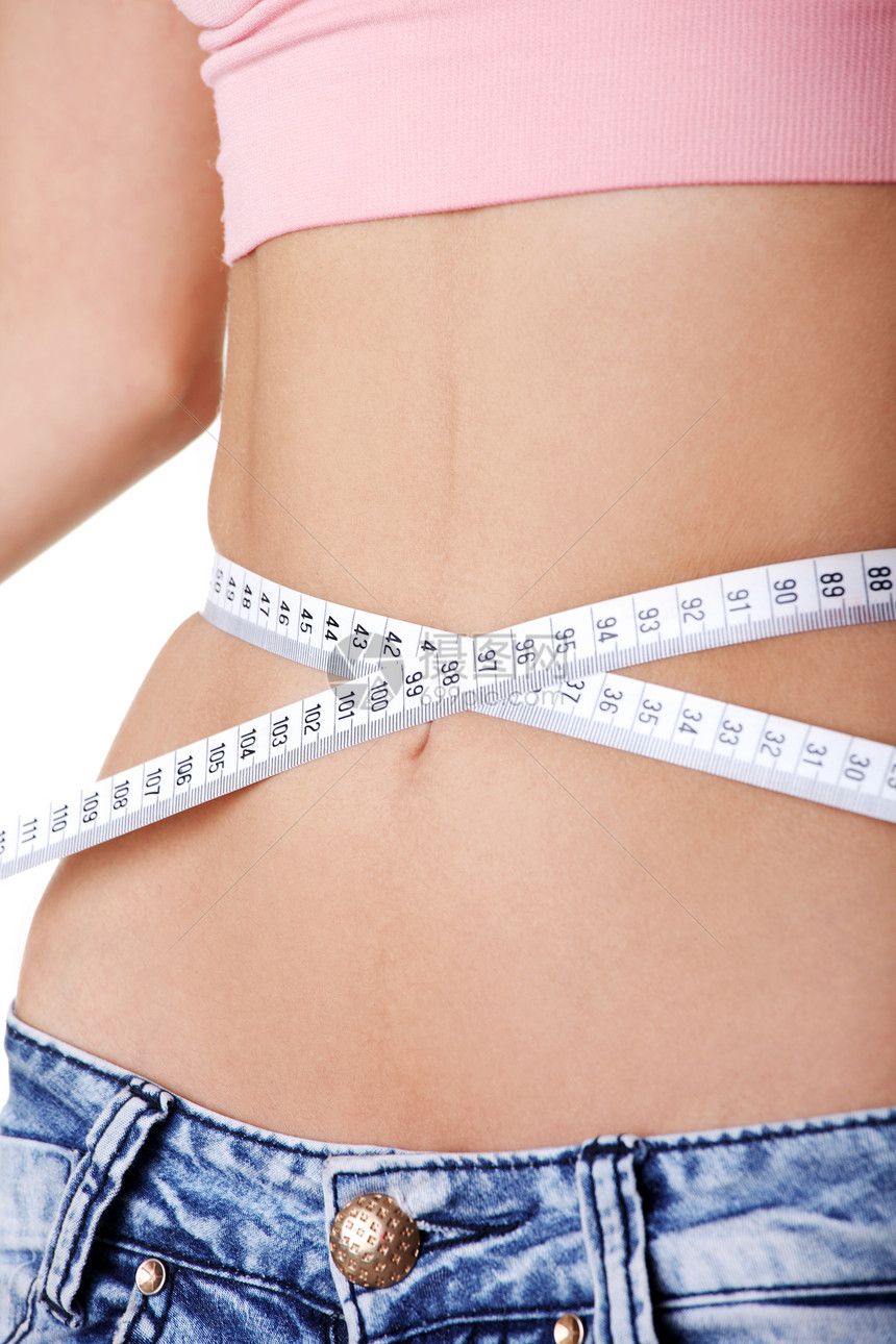 测量腰部的妇女女孩身体损失腹部磁带女性腰围牛仔裤女士数字图片